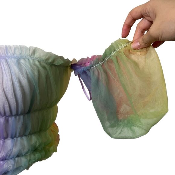 Lirika Matoshi Off Shoulder Rainbow Sheer Puff Sleeve Top Women’s Size Small - Picture 6 of 7